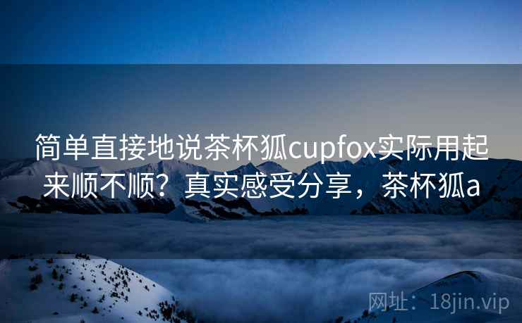简单直接地说茶杯狐cupfox实际用起来顺不顺？真实感受分享，茶杯狐a